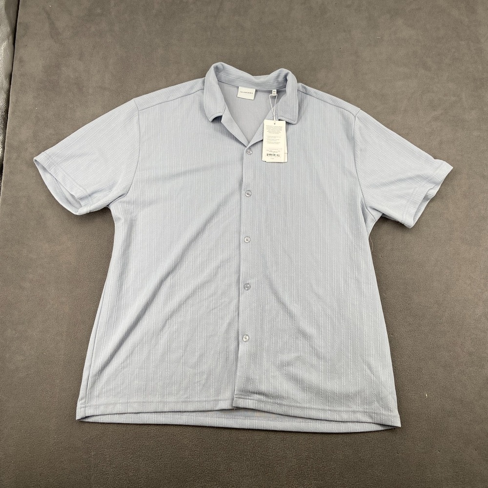 7Diamonds Vaughn Camp Shirt Mens 2XL Light Blue Cotton Knit Button Up Beach